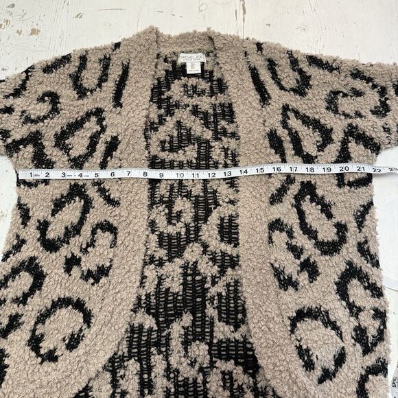 Rachel Zoe Leopard Print Cardigan S Open Front Sweater Jacket L Black Taupe - Picture 7 of 11